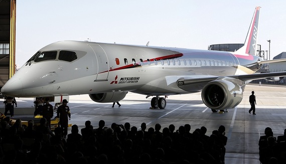 Mitsubishi Aircraft Corp. Unveils First MRJ Passenger Jet After Four-Year Delay